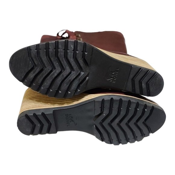 Elegant Red/Brown Lace-Up Wedge Boots - Picture 11 of 12